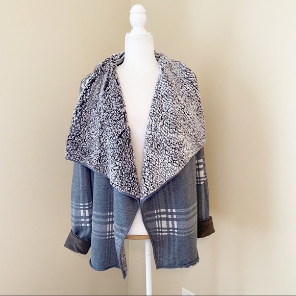 Thread & Supply Sherpa Lined Windowpane Cardigan - M - Picture 1 of 10
